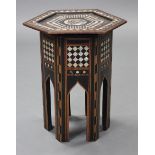 An early-mid 20th century Damascus occasional table with hexagonal top, all-over inlaid with
