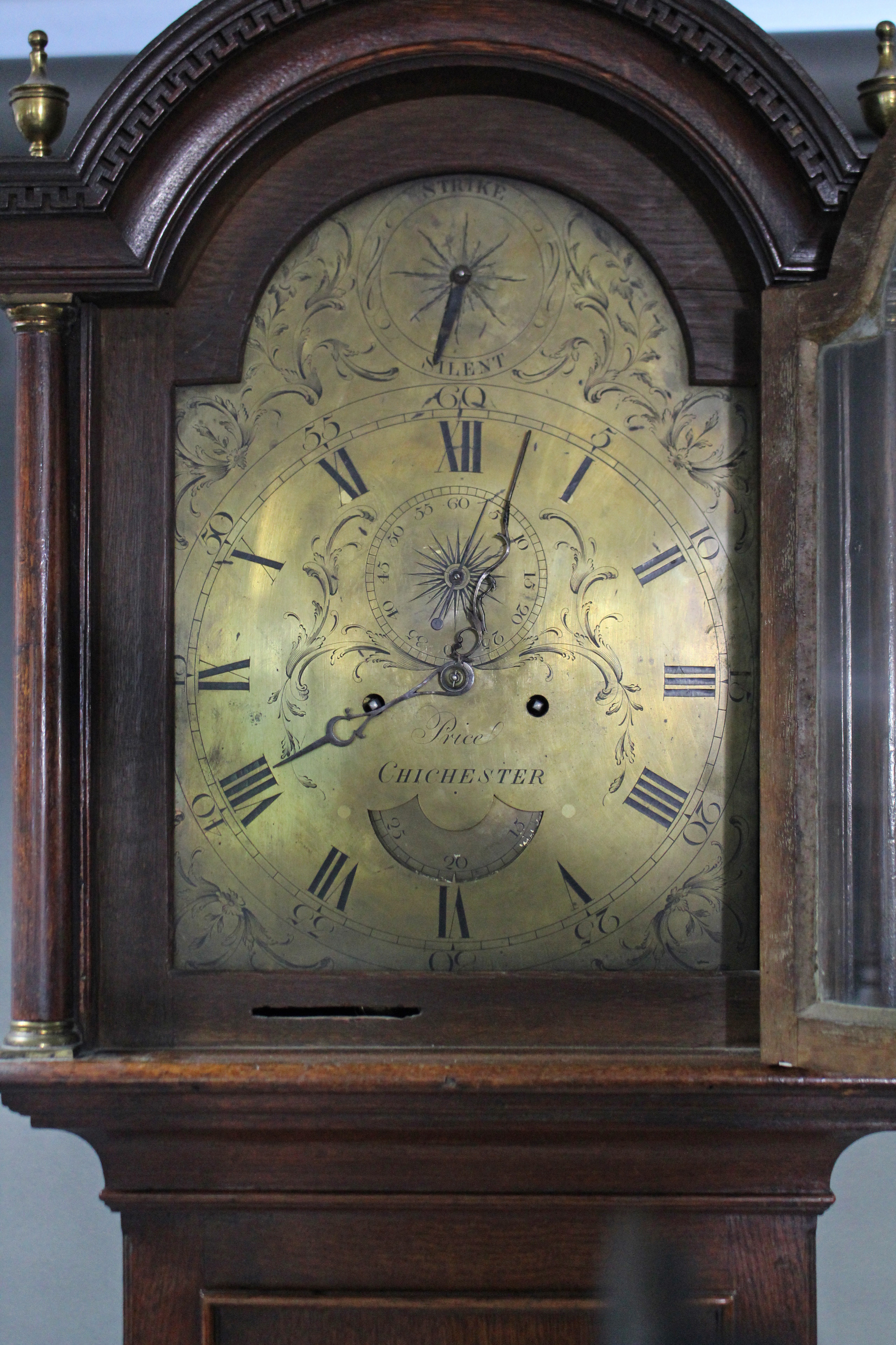 AN 18th century LONGCASE CLOCK, the 12” engraved brass dial signed “Price, Chichester”, with roman - Image 2 of 2