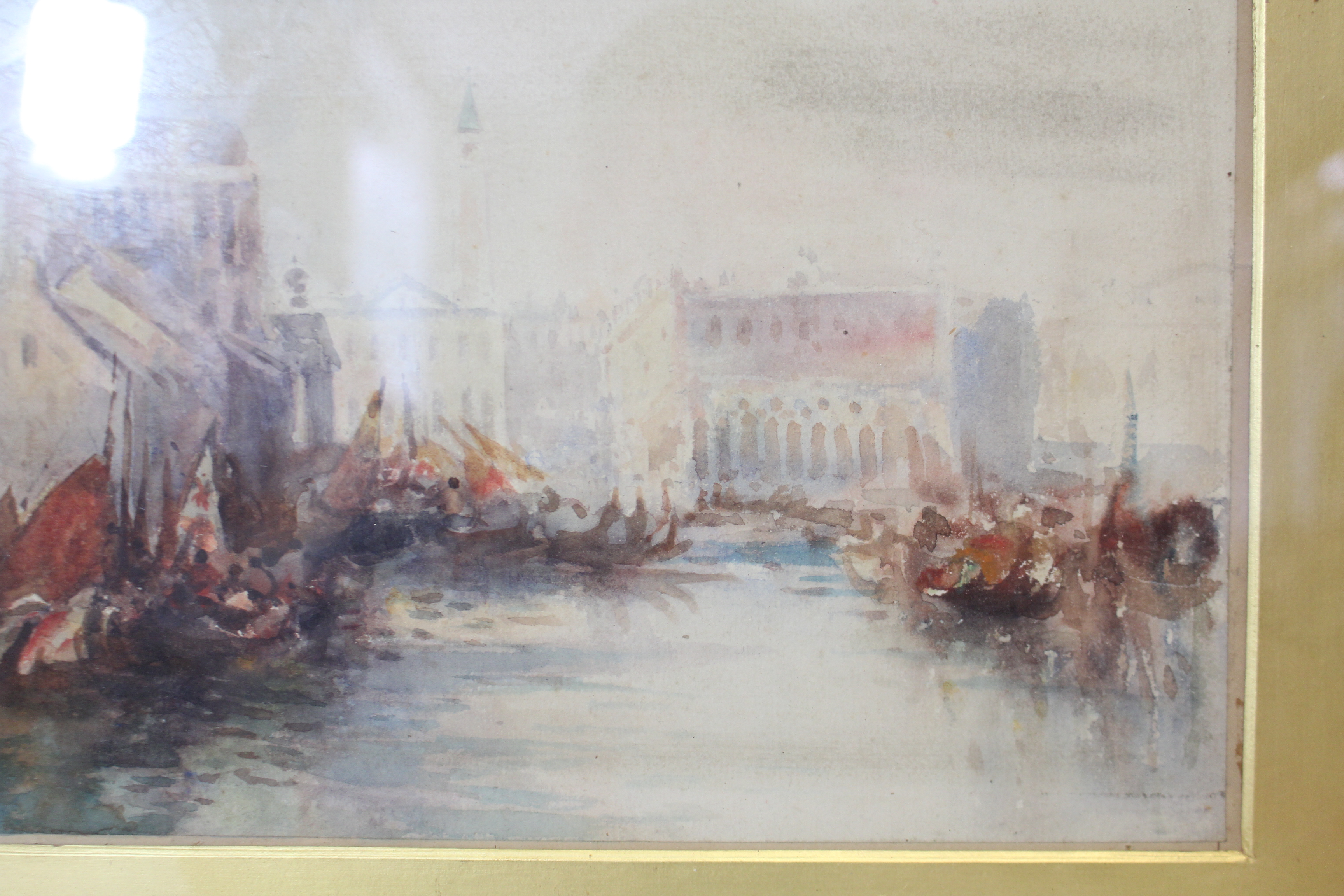 ENGLISH SCHOOL, 19th century. A Venetian canal scene with gondolas & Santa Maria della Salute to the - Image 3 of 4