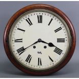 A 19th century wall clock, the 12” white enamel dial with roman numerals, brass bezel, & 8-day