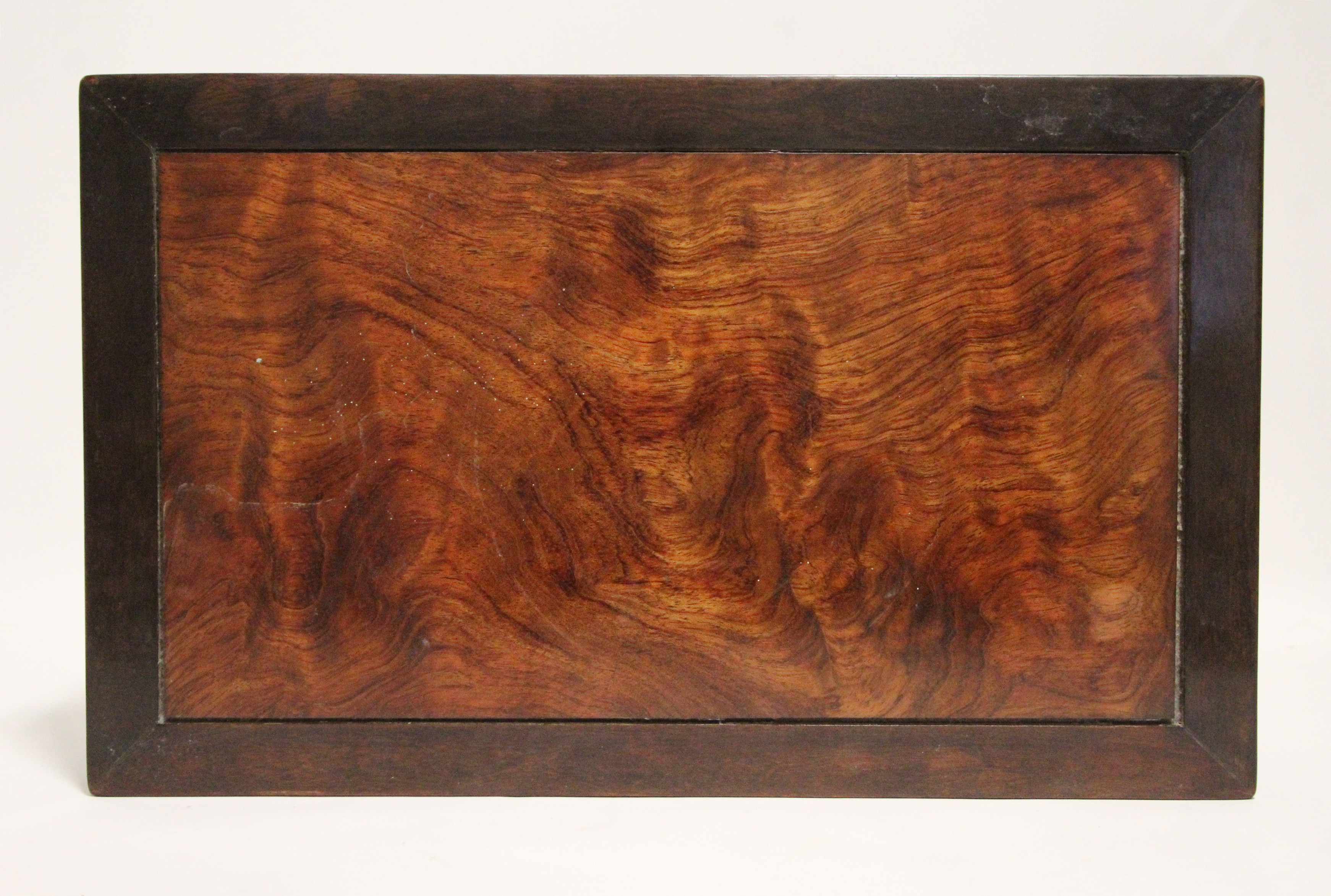 A Chinese huanghuali & rosewood table-top rectangular stand, with pierced frieze & square splay - Image 2 of 4
