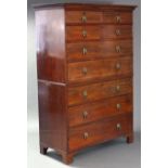 A late 18th century mahogany chest-on-chest with moulded cornice, fitted two short & six long