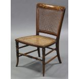 A late Victorian mahogany low chair by JAS. SHOOLBRED & CO, with cane seat & back, inlaid top rail &
