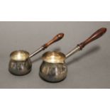 A modern silver brandy saucepan in the mid-18th century style, with turned wood handle, London 1972,