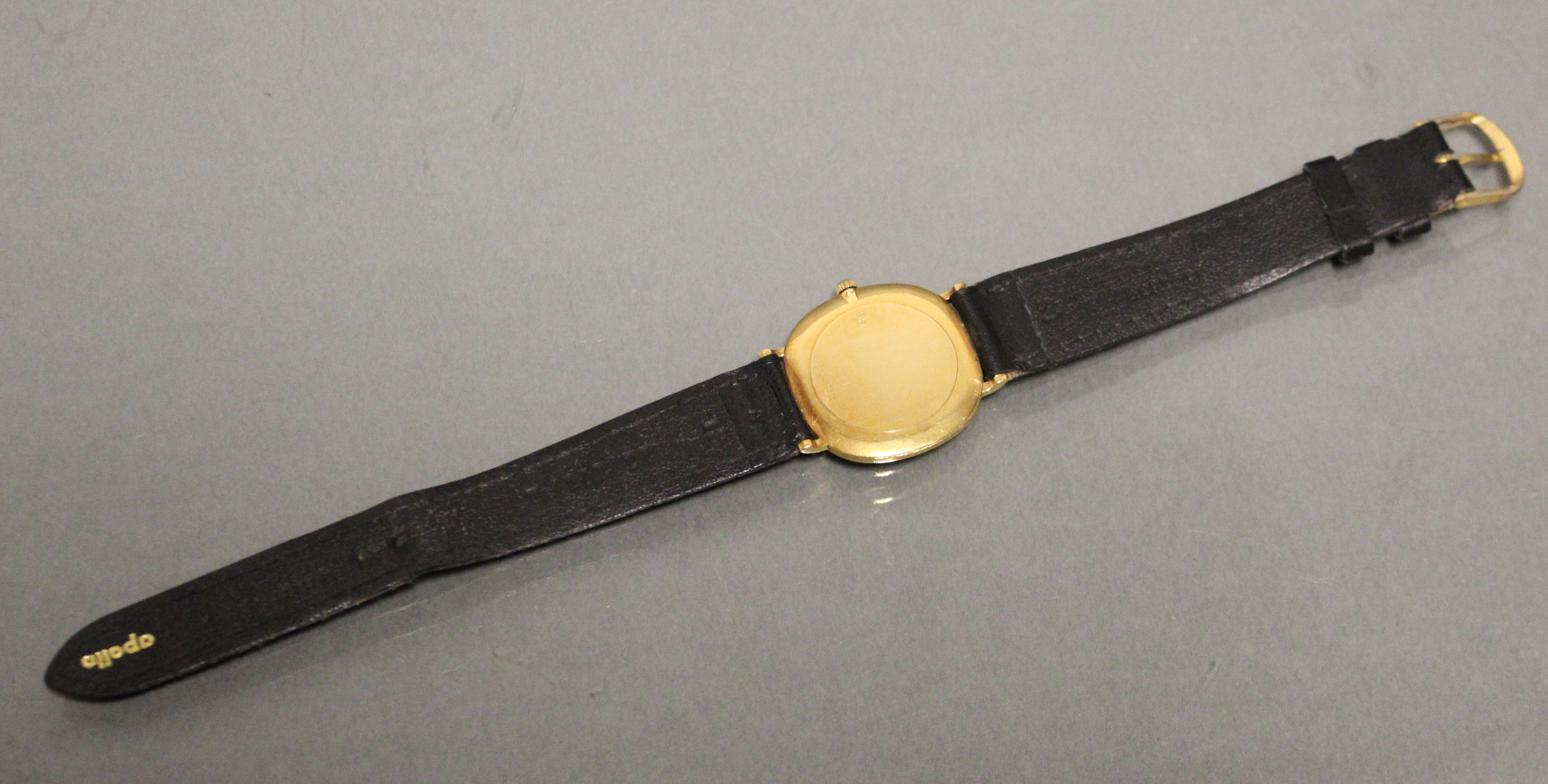 A Longines gent’s wristwatch in 18ct. gold case, the black square dial with rounded corners, gold - Image 3 of 3