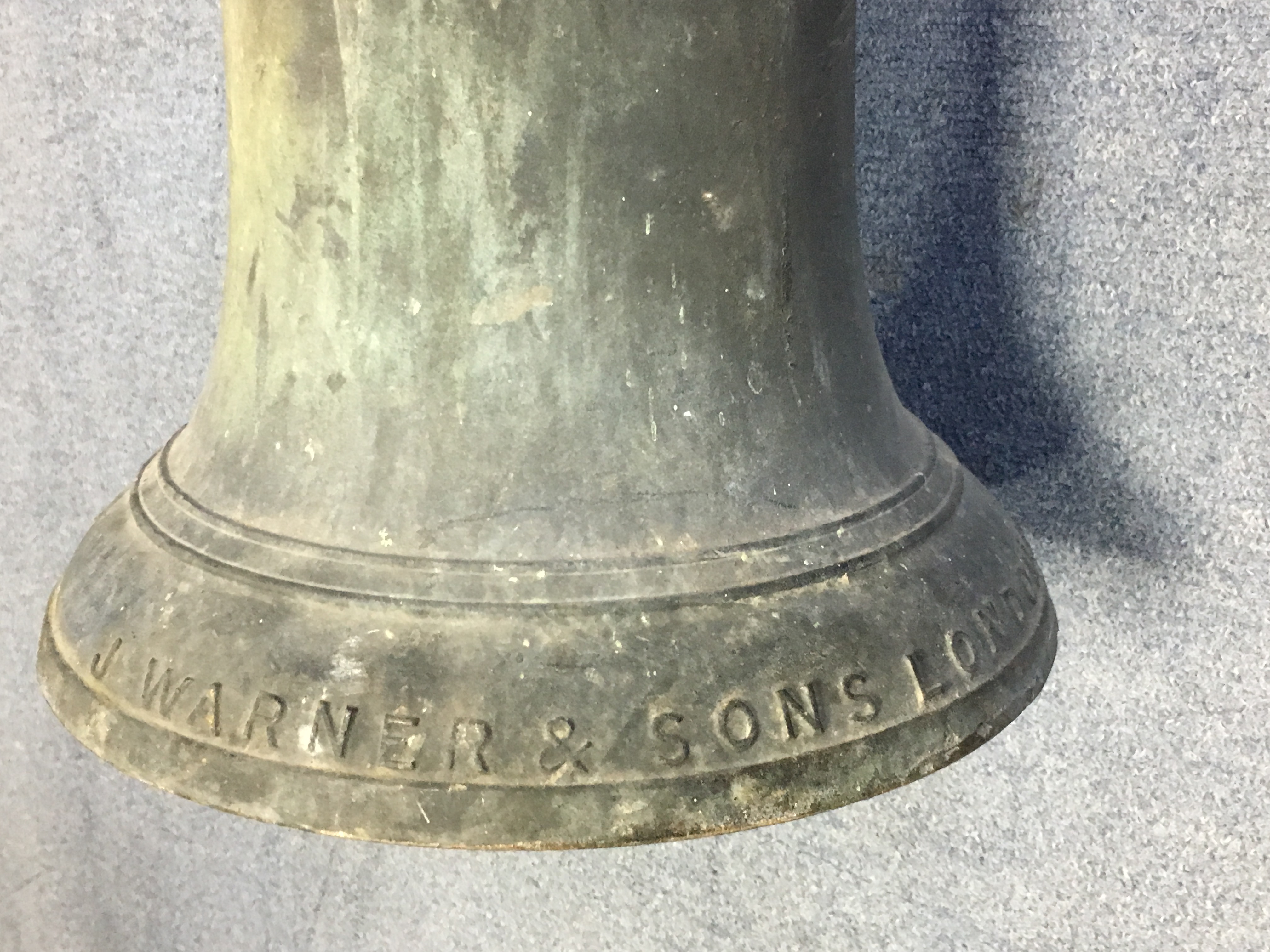 A 19th century BRONZE BELL cast by I WARNER & SONS, LONDON, dated 1873; with original clapper & iron - Image 2 of 3