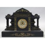 A 19th century large mantel clock in neo-classical black slate & gilt architectural case, the 24”