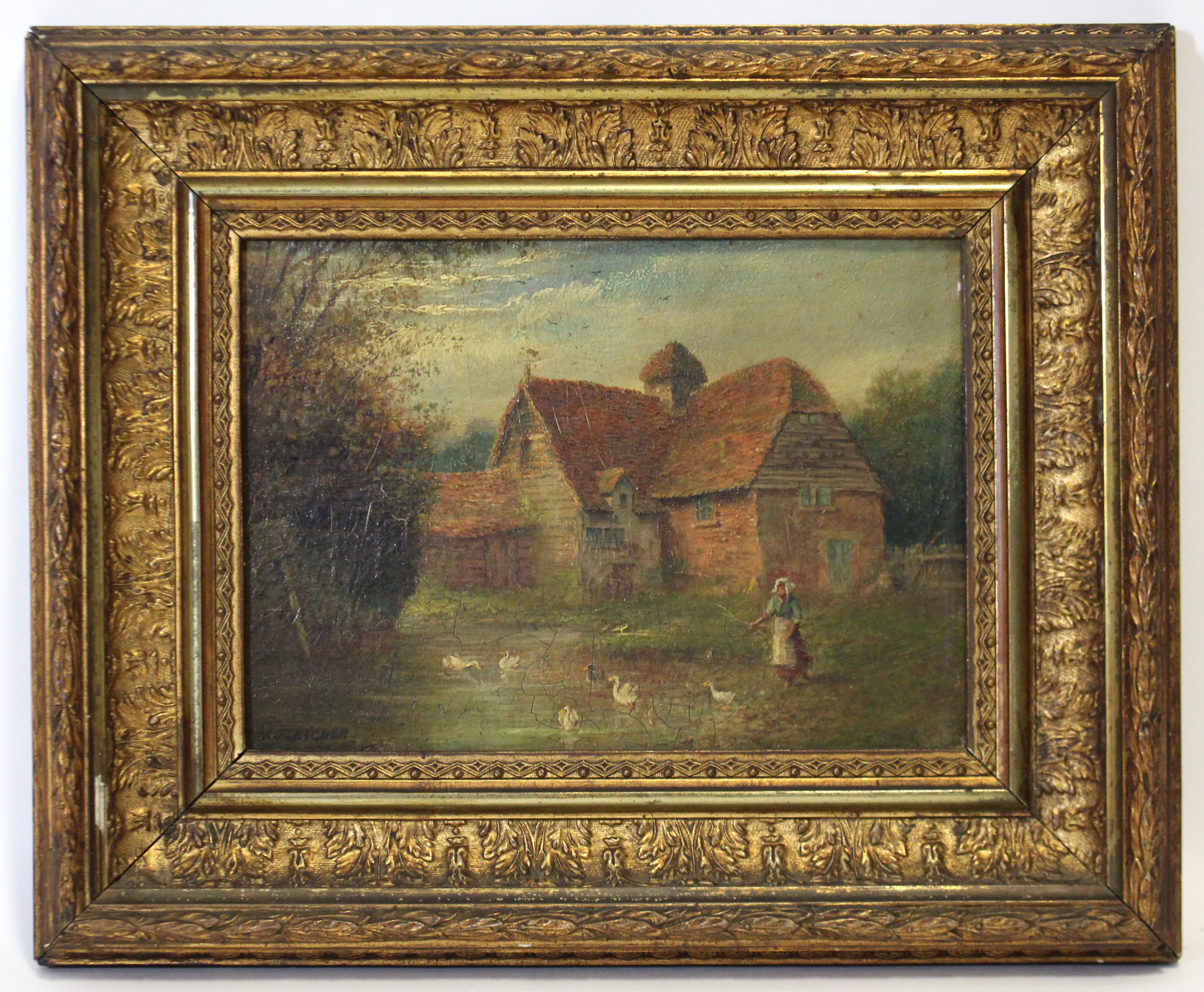 H. M. FLETCHER (British, 19th century). “An Old Farmhouse near Tetterige, Herts”. Signed lower