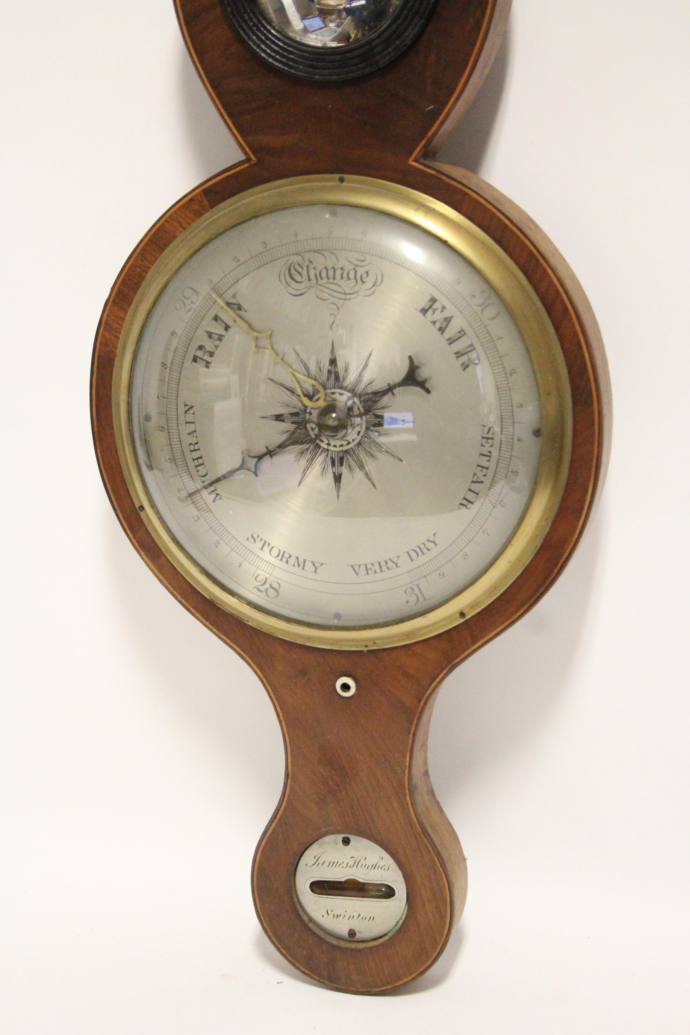 An early 19th century inlaid mahogany-cased banjo barometer by James Hughes of Swinton, with - Image 3 of 3