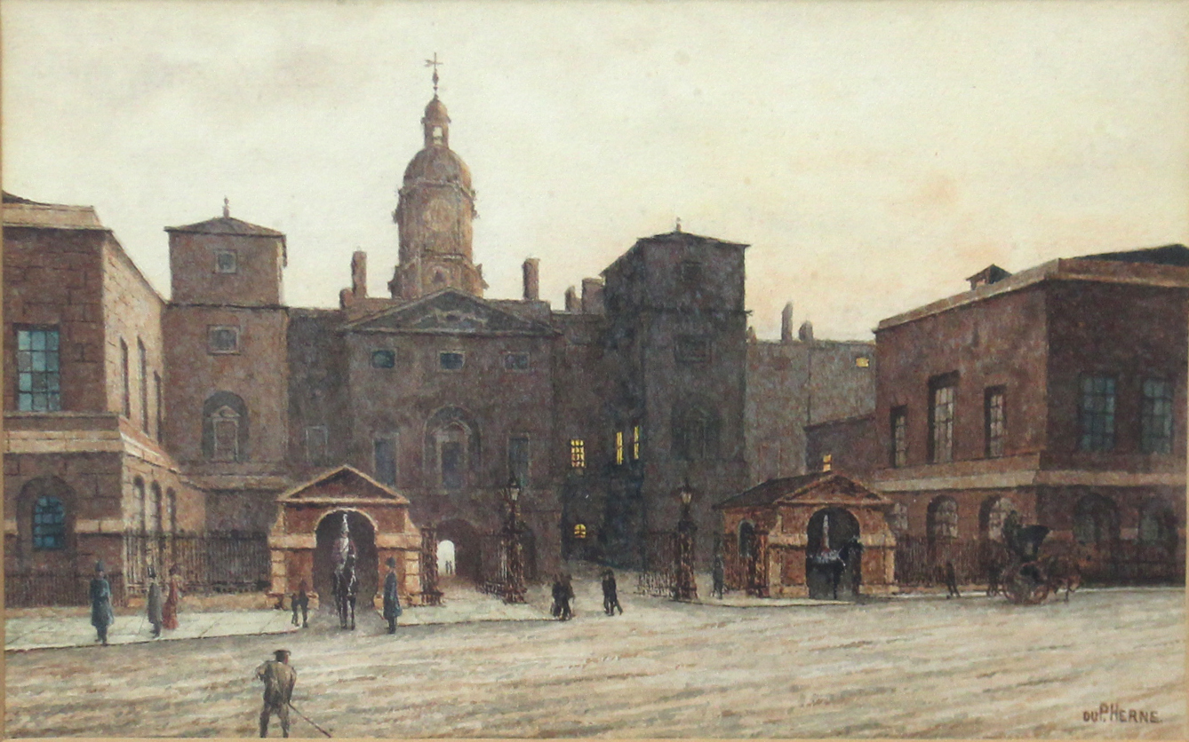 Du P. HERNE (early 20th century). A view of Horse Guard’s Parade, Whitehall; signed lower left,