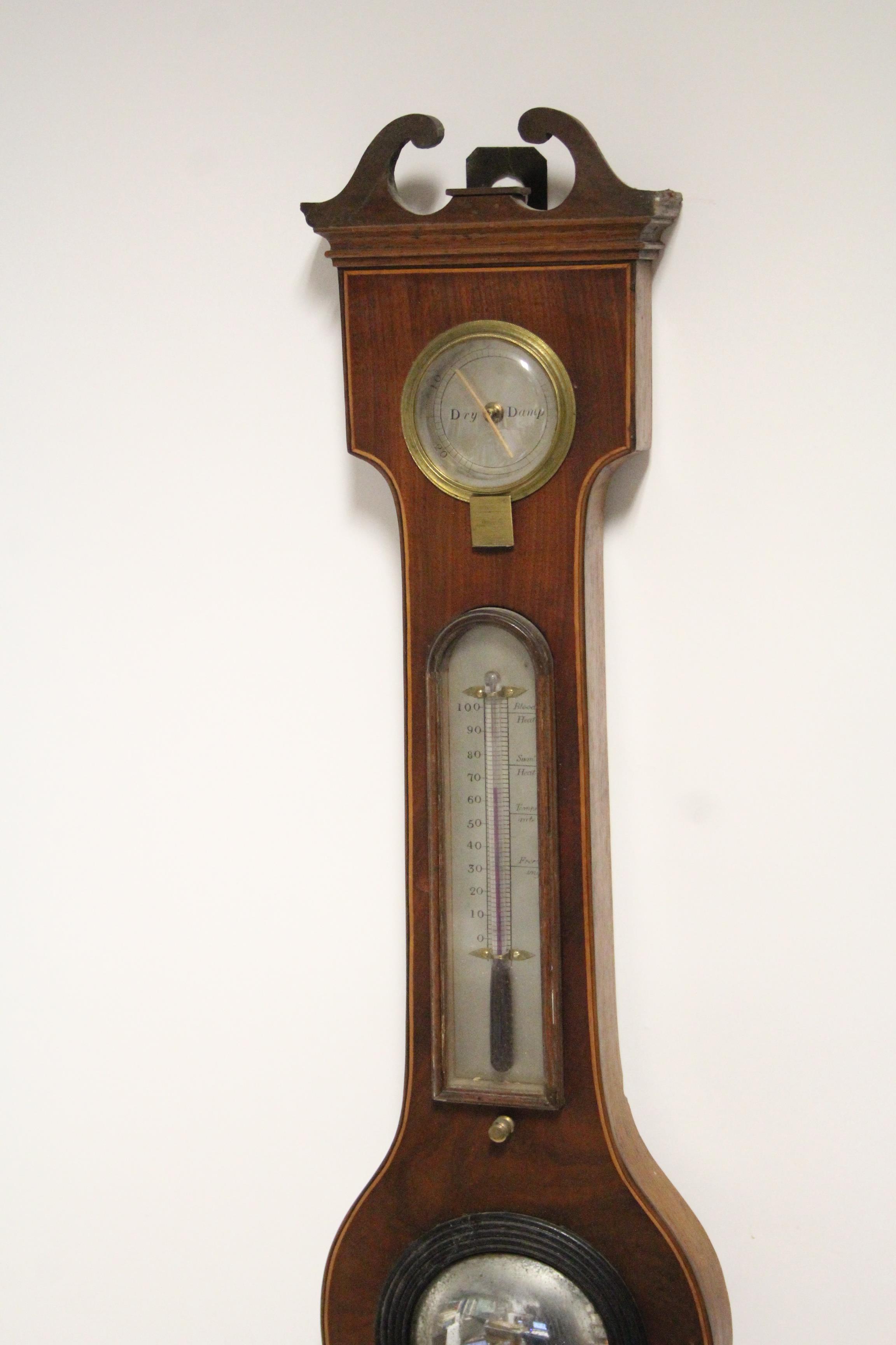 An early 19th century inlaid mahogany-cased banjo barometer by James Hughes of Swinton, with - Image 2 of 3