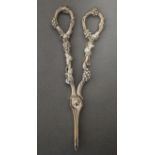 A pair of modern silver grape scissors with cast grapevine handles; London 1978.