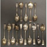Ten Victorian silver Fiddle Pattern teaspoons, London 1880 by Aldwinckle & Slater; & five ditto,