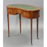 An Edwardian satinwood & rosewood-crossbanded kidney-shaped ladies’ writing desk, inset gilt-