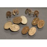 Two pairs of 9ct. gold oval-panel cuff-links with engraved initials; & a pair of Dunhill gold cuff-