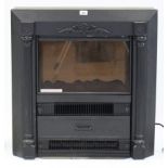 A coal-effect electric fire in black-finish case, 24” wide; & a brass-finish standard lamp.