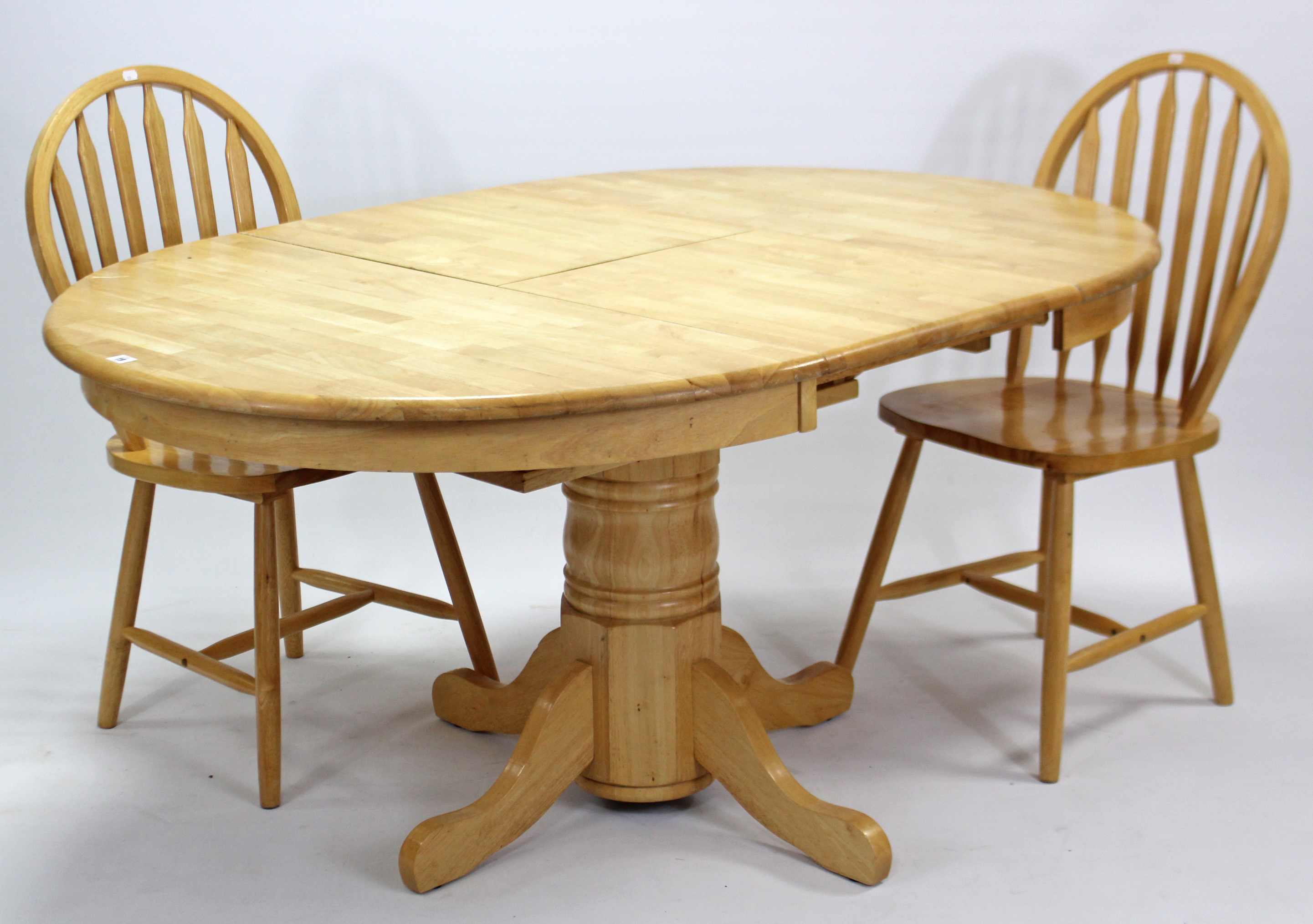 A maple-finish circular pedestal extending kitchen table with centre leaf; & on turned centre column - Image 2 of 2