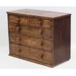A 19th century mahogany small chest fitted two short & three long graduated drawers with turned knob