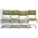 A set of four chrome-frame dining chairs with padded seats & backs; together with a maple-finish