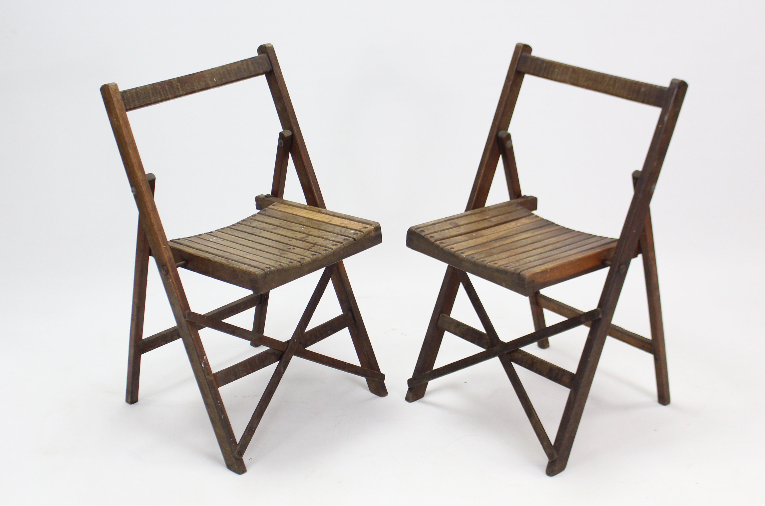 A pair of white & gold-finish bedside cabinets; & a pair of wooden folding chairs. - Image 2 of 2