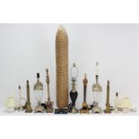 Thirteen various table lamps, ten with shades; & a display of nautical knots, in glazed case.