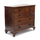 A 19th century mahogany chest, fitted two short & three long graduated drawers with turned knob