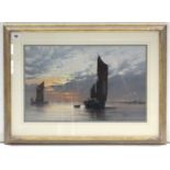 A watercolour painting by Christien Slade titled to reverse “Thames Barges, East Anglia, signed,