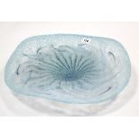 A large blue & white art glass shallow dish, 15½” diam.