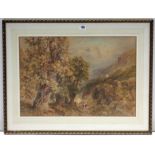 A Victorian watercolour painting by William Bennett titled to reverse “Figures on a Mountain