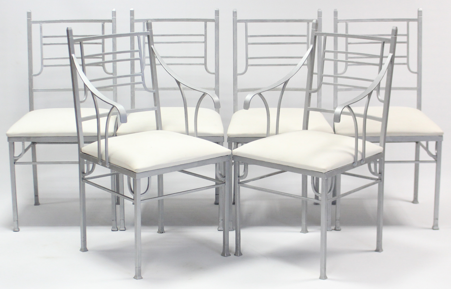 A silvered-metal conservatory table on stylised square legs & with tempered-glass rectangular top, - Image 2 of 2