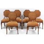 A set of six early/mid-20th century walnut-frame dining chairs with octagonal-shaped backs, padded