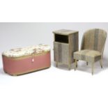A 1960’s “KRAFT” snakeskin effect bedroom chair & matching bedside cupboard; & a Lloyd Loom
