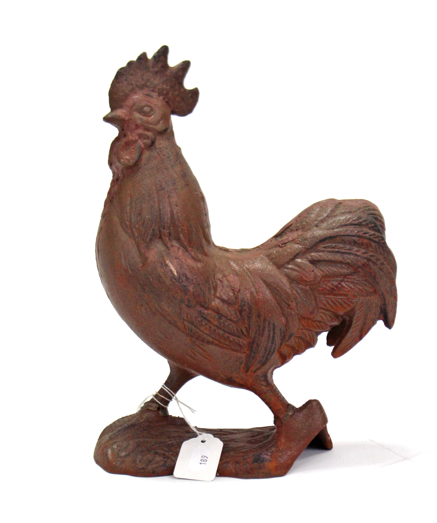 A modern cast-iron cockerel garden ornament, 12½” high.