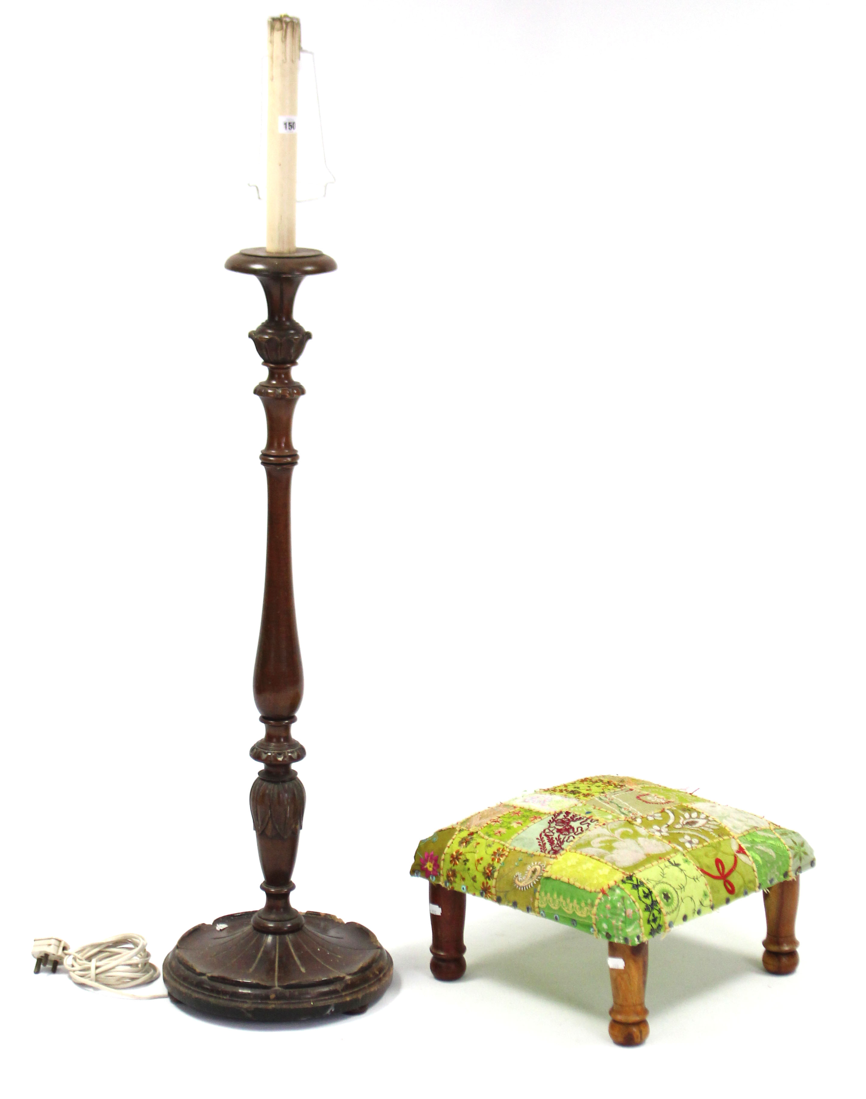 Three various rugs; together with a beech standard lamp; & a square footstool.