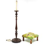 Three various rugs; together with a beech standard lamp; & a square footstool.