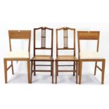 A pair of Edwardian inlaid-mahogany splat-back occasional chairs, with woven cane seats & on