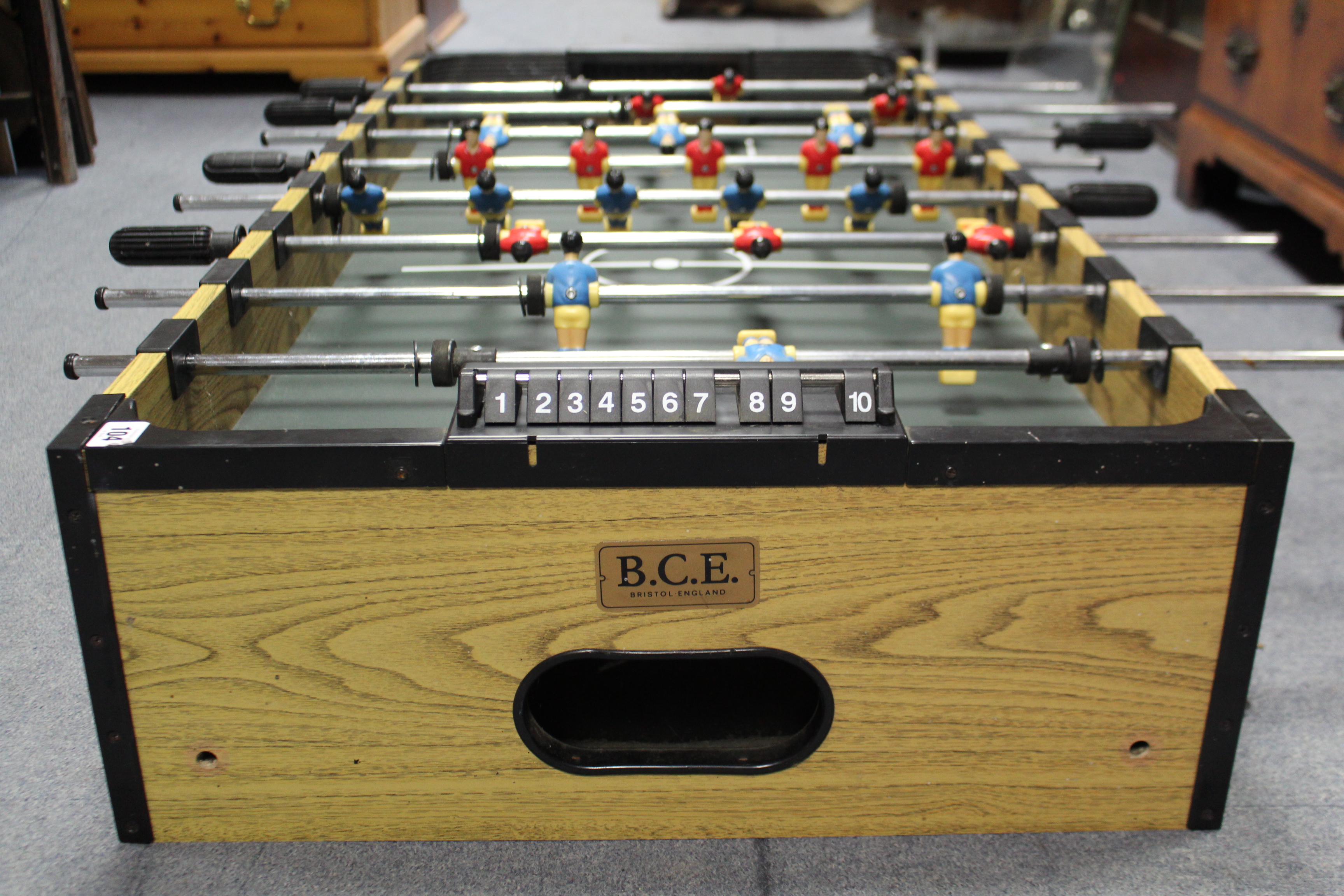 A B.C.E. table football game on square legs, 4’ x 2’. - Image 2 of 4