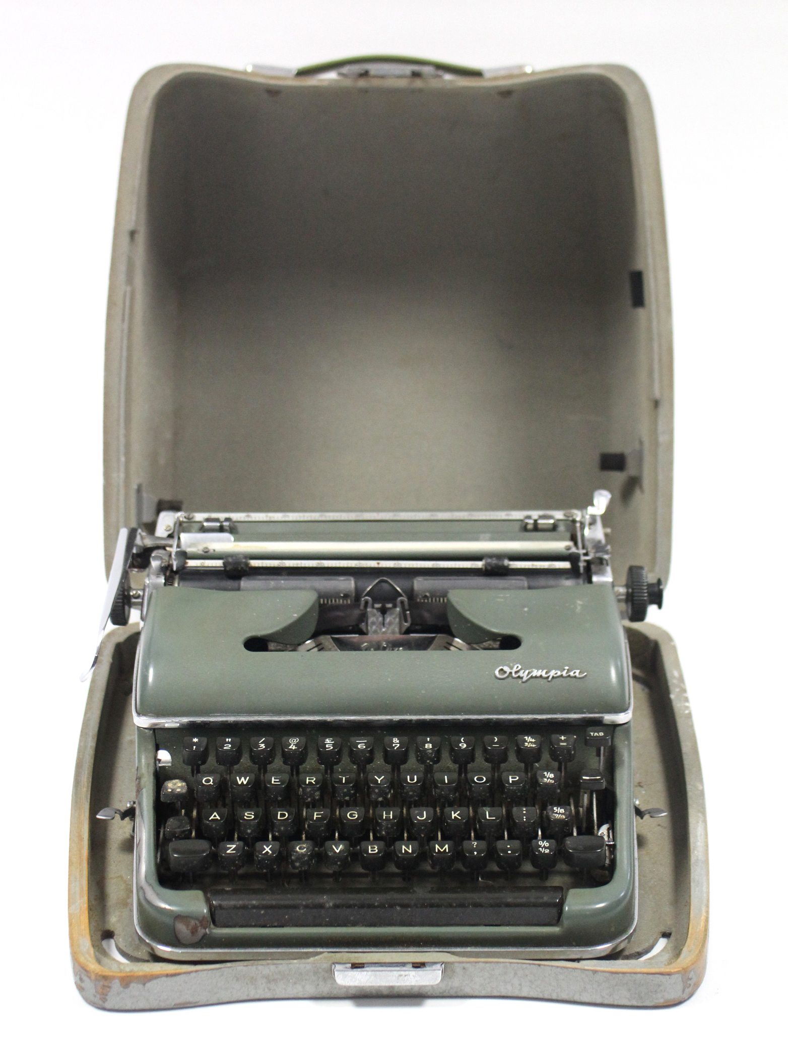 An Olympia portable typewriter, with case.