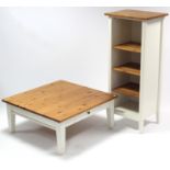 An Ikea pine & white finish four-tier standing open bookcase, 22¼” wide x 51¾” high; & a matching