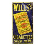 AN EARLY-MID 20th CENTURY ENAMELLED PICTORIAL RECTANGULAR SIGN “WILLS’S CIGARETTES SOLD HERE” (