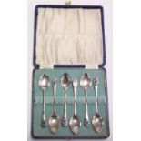 A set of six George V silver & blue enamelled “Poultry Club” (Essex Branch) teaspoons, Birmingham