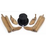 A Tress & Co. of London black silk top hat; & a pair of treen boot trees.