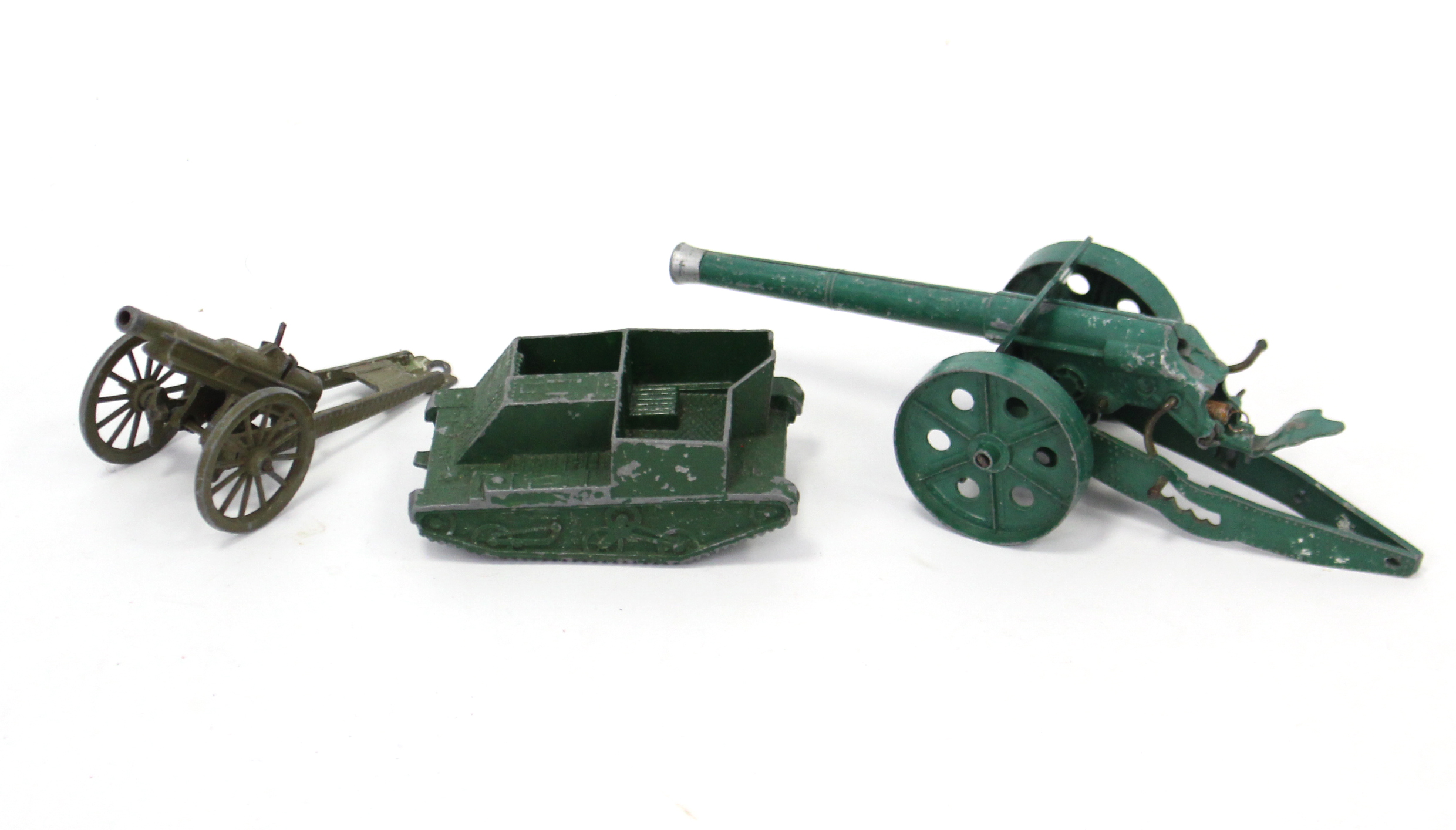 A Lone Star scale model “Bren Gun Carrier”; two scale model canons; & various Britains scale