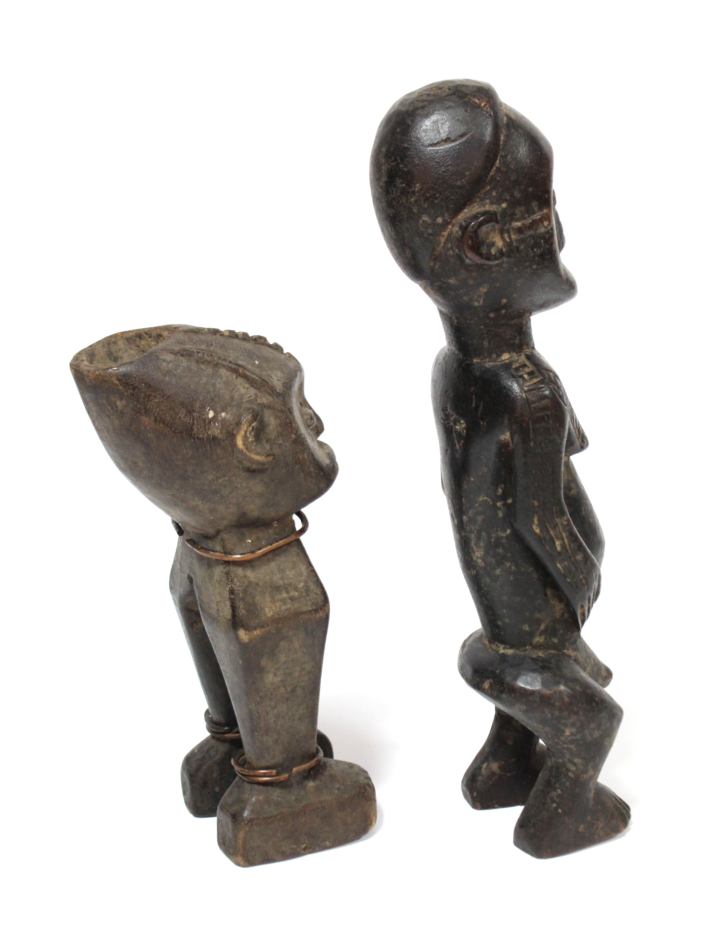 A carved wood standing figure inset cowrie-shell eyes, possibly Ugbandi or Ngbaki, 11¾” high; & a - Image 4 of 4