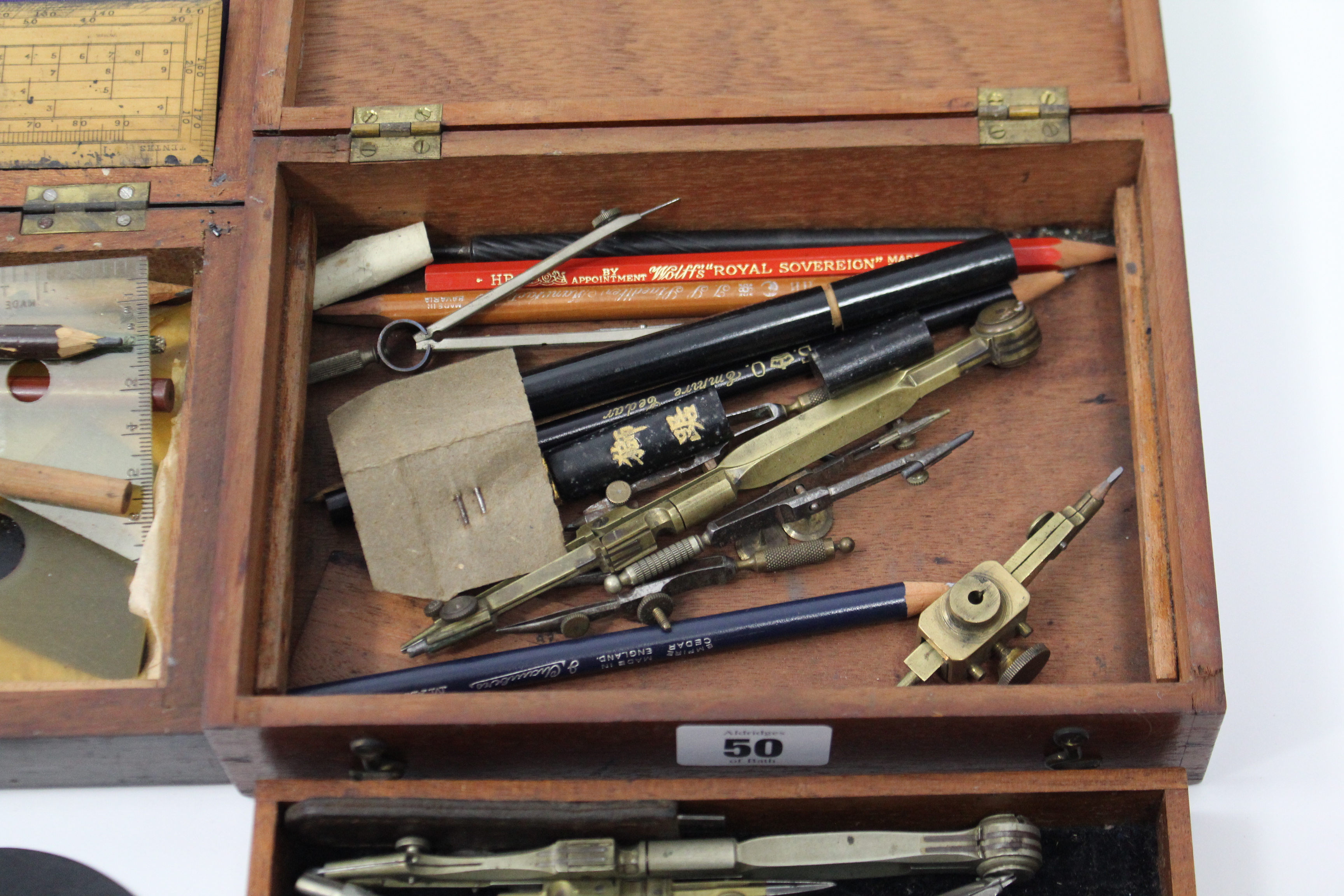 Two part-sets of drawing implements, each part set in a fitted case; & a Bavarian slide rule, - Image 3 of 4