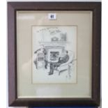 A late 19th/early 20th century pen & ink drawing by Philip May titled: “The Folly of Alfred Crump By