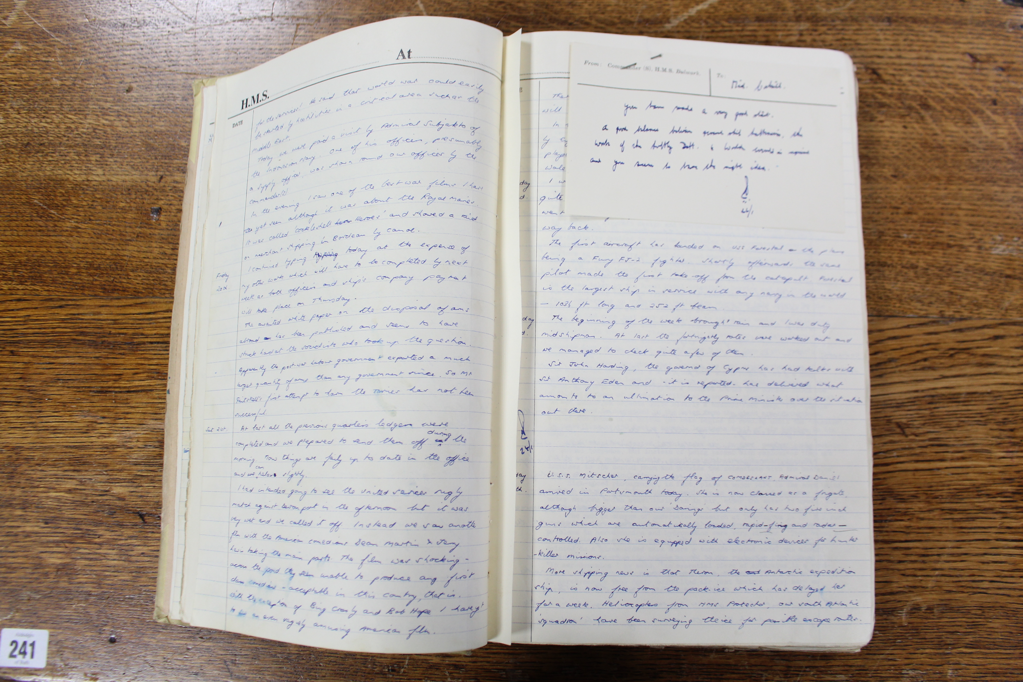 A mid-20th century “H. M. S. Bulwark” Journal for the use of Midshipmen, chronicling the Suez - Image 7 of 13