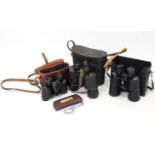 A Dolland & Aitchison micrometer; & thee various pairs of binoculars, each with case.
