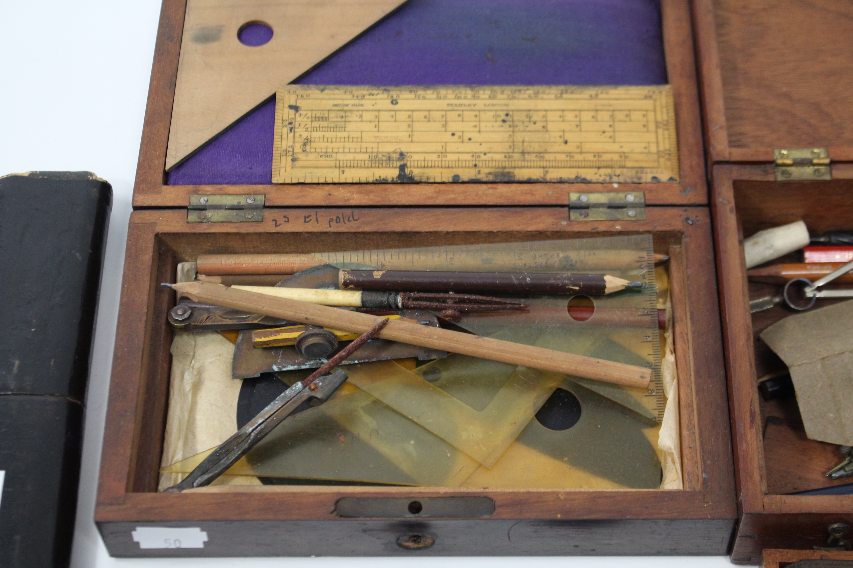 Two part-sets of drawing implements, each part set in a fitted case; & a Bavarian slide rule, - Image 4 of 4