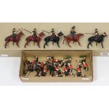 Five Britains painted lead equestrian soldier figures; & ten Britains painted lead Royal Scots